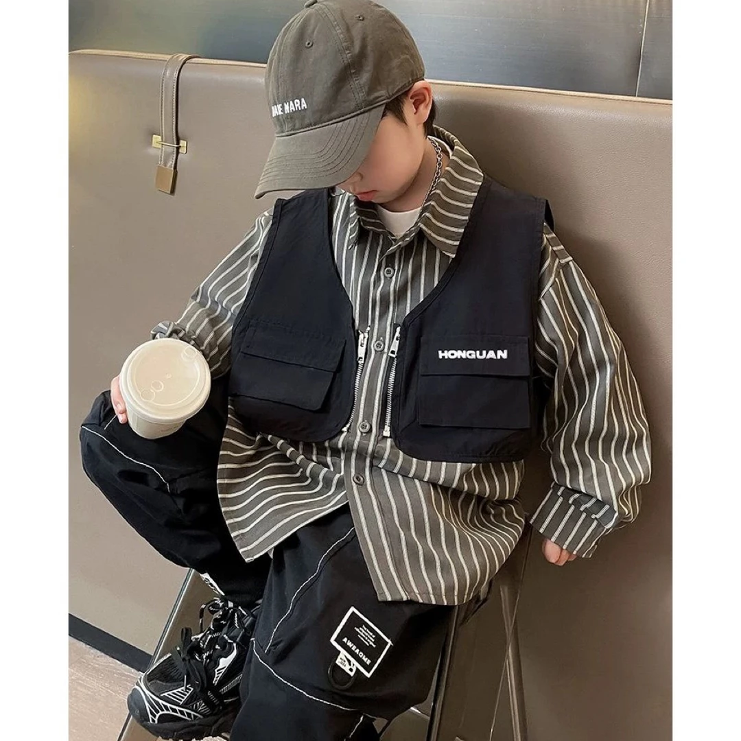 A4951男女童潮流洋气炸街休闲百搭春秋季条纹衬衫