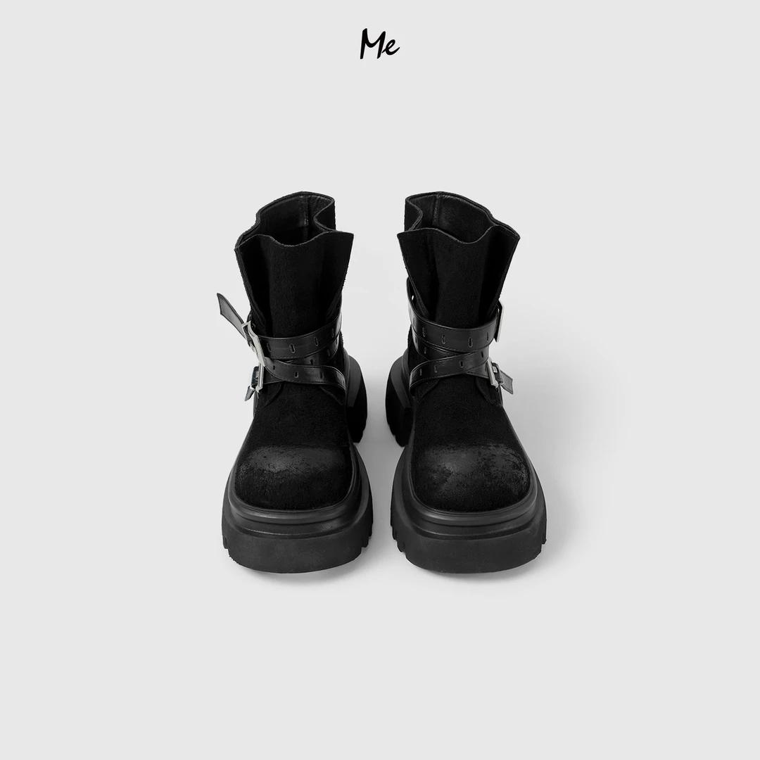 ME【磨砂真皮擦色厚底大头靴】重磅牛反绒增高百搭时尚鞋子MESA1565