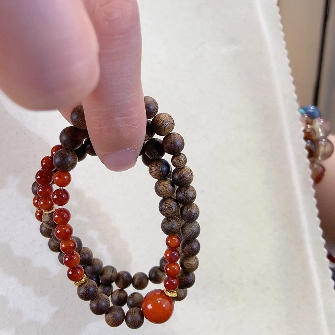 手链18K金镶嵌南红玛瑙设计款瓦西料两用款