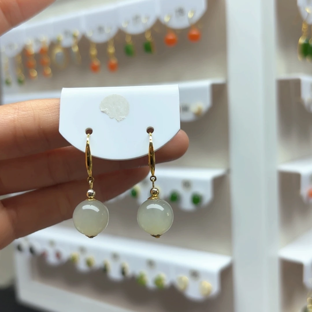 和田玉耳饰银S925镶嵌2