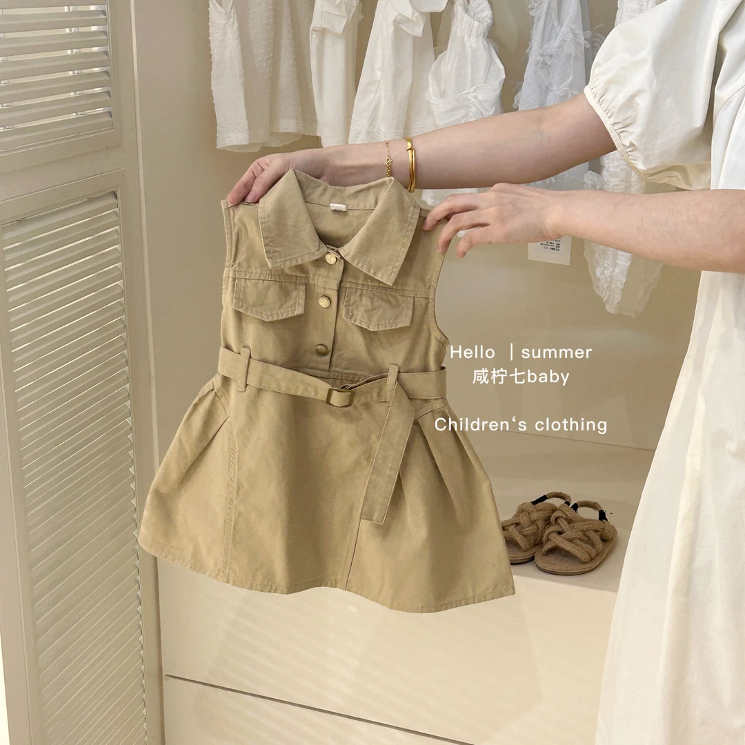 韩系童装2025夏季新款女童无袖连衣裙宝宝时尚设计感工装裙背心裙