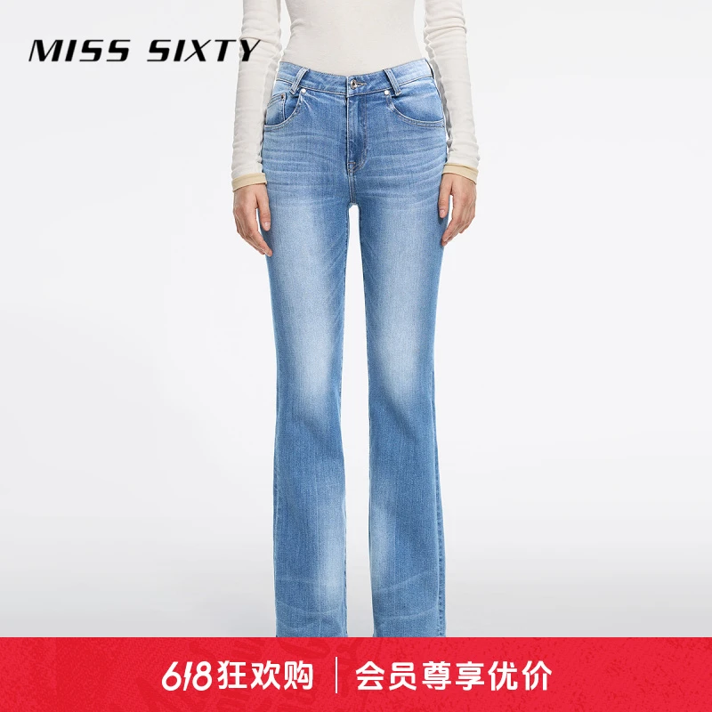 【进口牛仔面料】Miss Sixty2025春季新款牛仔裤修身显瘦微喇叭裤