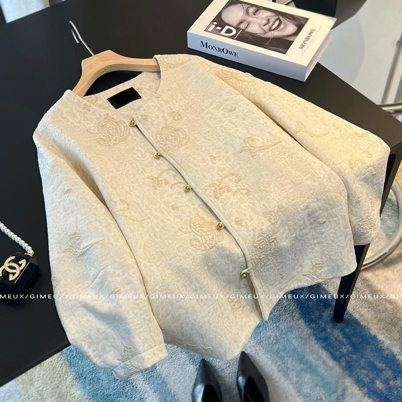 高端国风新中式短外套女2025春秋款重工提花复古名媛气质时髦上衣