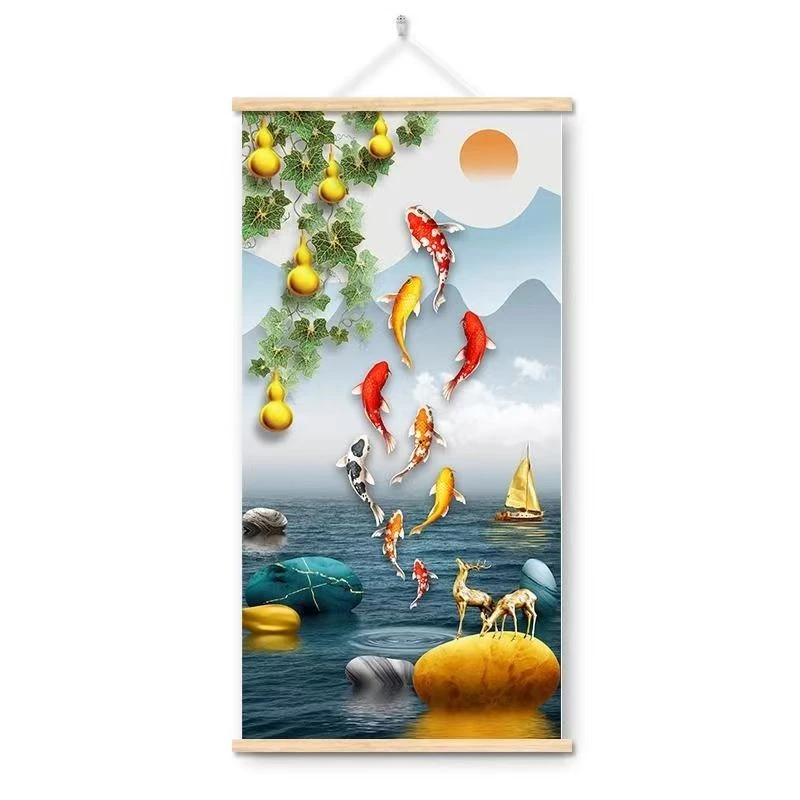 如鱼得水挂画挂画装饰画客厅入户玄关墙画免打孔布艺壁画年年有余
