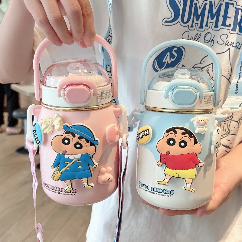 儿童吸管保温杯316不锈钢高颜值可爱蜡笔小新大肚杯小学生水壶男