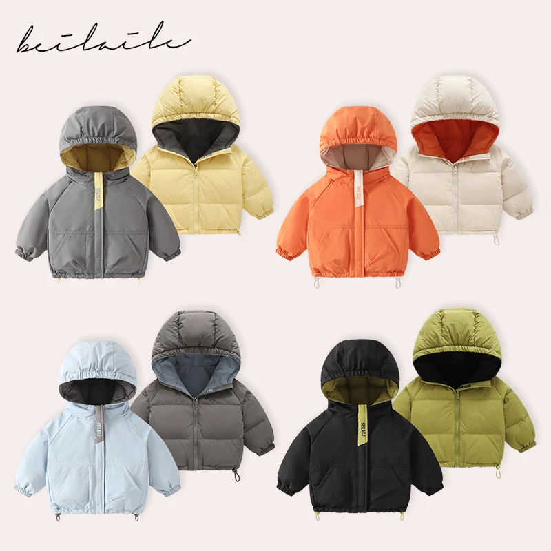【三防双面穿加厚羽绒 】婴儿童衣服宝宝羽绒外套秋冬白鸭绒加厚J21