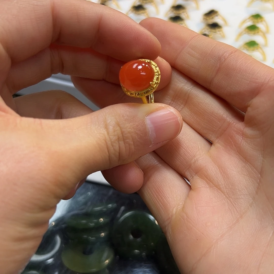 南红玛瑙戒指银S925镶嵌芳*