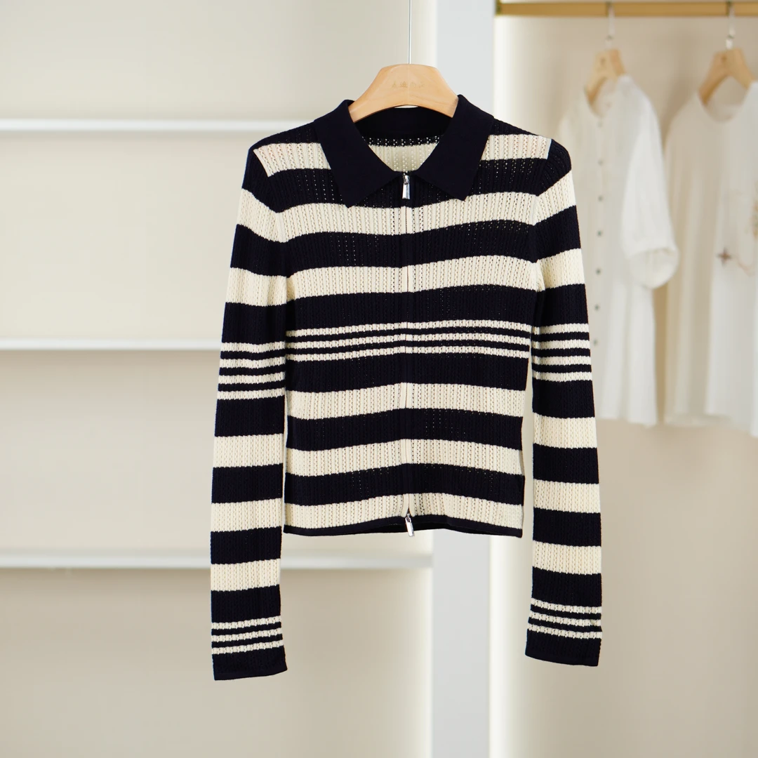 麦迪尚品【香Y】5100154 春秋时尚条纹针织上衣品牌女装