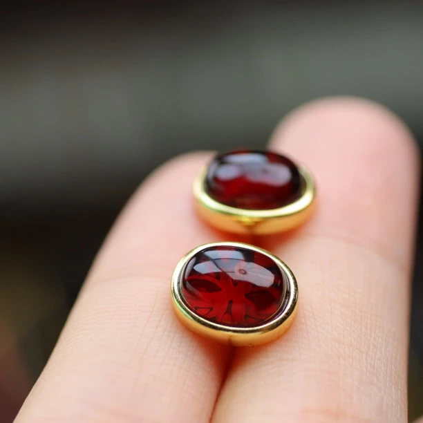 天然琥珀血珀耳钉S925银镶嵌蛋面款精致简单百搭11×9mm  号20