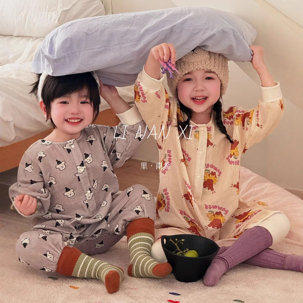 男女童连体爬行服25年春季新款哈衣儿童可爱卡通印花宝宝家居服