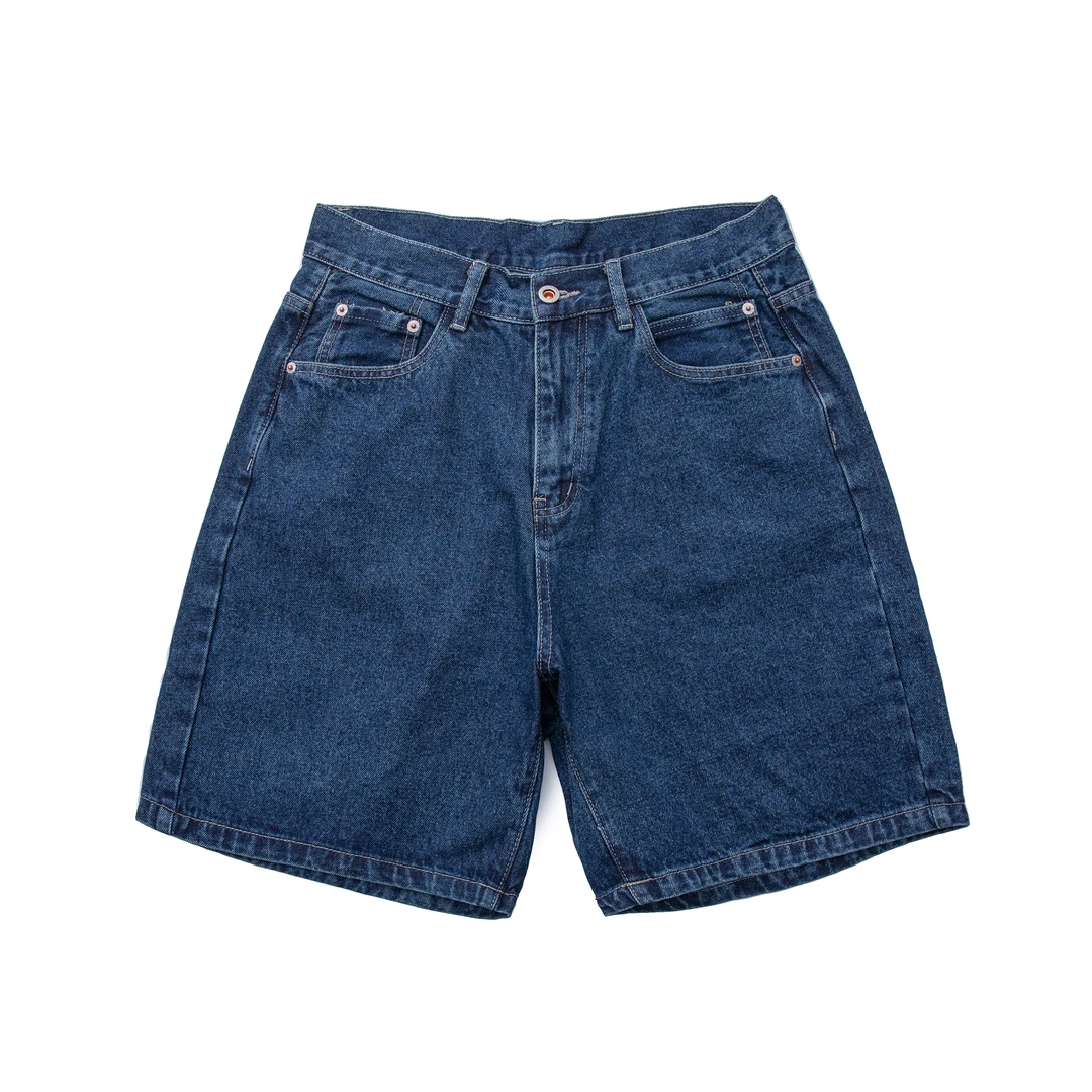 夏季美式复古普洗蓝色简约水洗牛仔短裤男士休闲百搭宽松牛仔裤