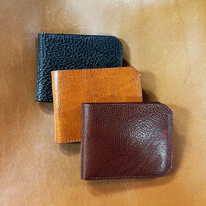 啸狼手工皮具男士小钱包植鞣头层牛皮经典简约银行卡便携皮夹