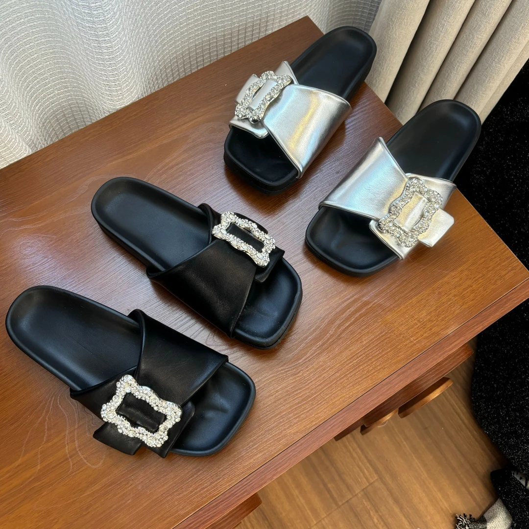 【llyy】千金小香风凉拖2025夏季高级感法式水钻外穿平底拖鞋