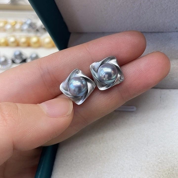 银S925镶嵌海水珍珠耳饰