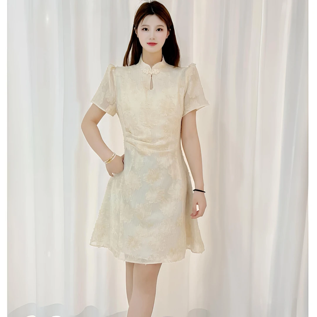 5102【裙长88】新中式提花改良旗袍裙夏季新款高级感气质收腰连衣裙