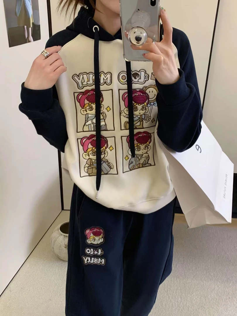 春季新款【LOLO海运订单】双层帽四宫格套装 卫衣+卫裤 女士 2038