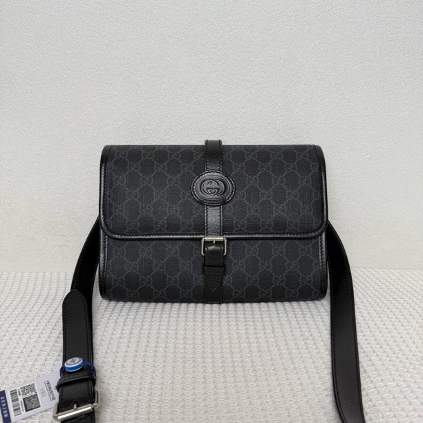 99新 GUCCI/古驰 5940/男士时尚休闲黑老花邮差包