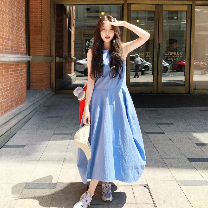 长裙连衣裙夏季法式红色无袖长裙收腰吊带裙气质