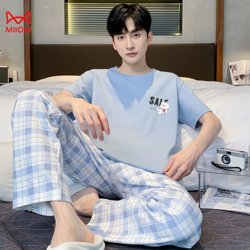 MiiOW/猫人夏季家居服睡衣2050超火舒适纯棉大码亲少年睡衣薄款