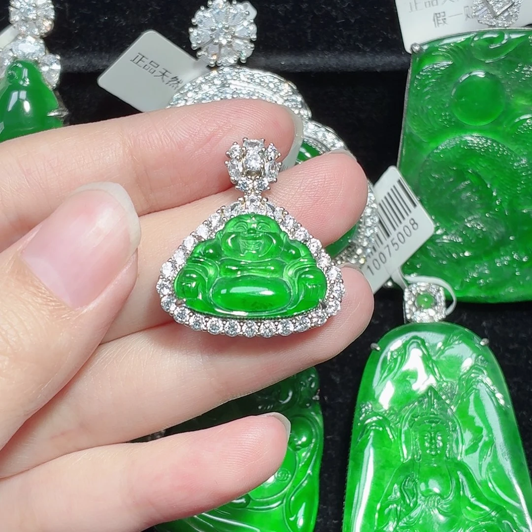 翡翠银S925镶嵌颈饰天然A货翡翠