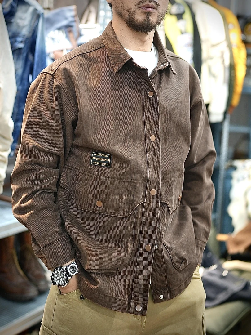 JK868春季痞帅牛仔高品质夹克潮牌宽松款港风衬衫外套时尚男咖啡