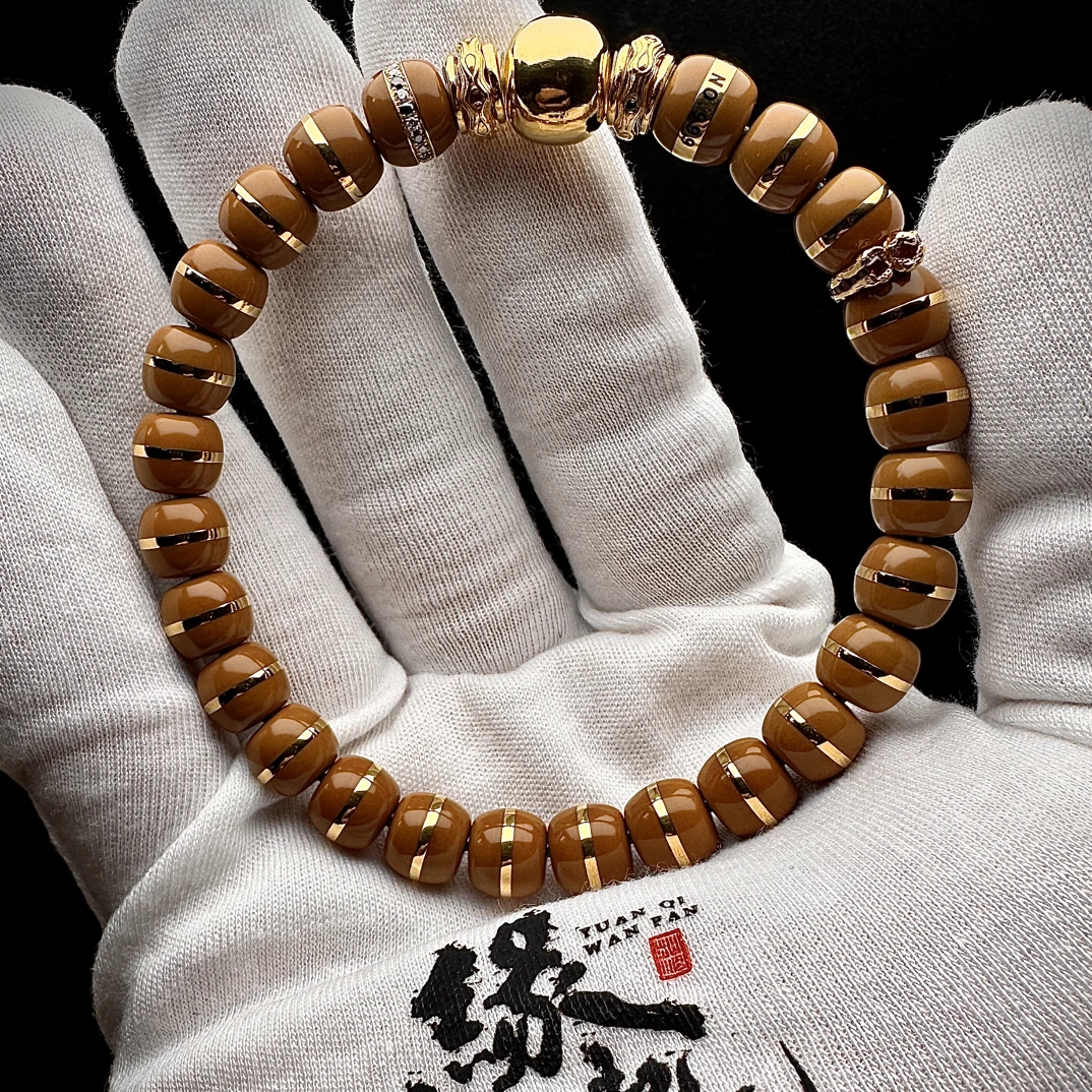 尊奢版全无白老挝24k核金单圈手串(素串) 尺寸8mm铸造一体件