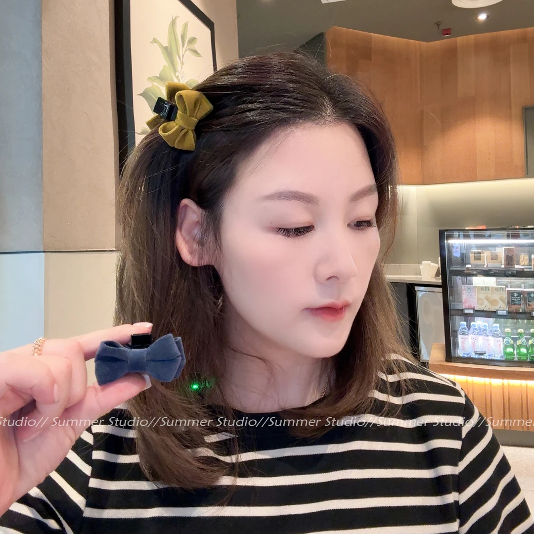 复古丝绒蝴蝶结发夹公主头发抓刘海小抓夹前额侧边鲨鱼夹发饰女