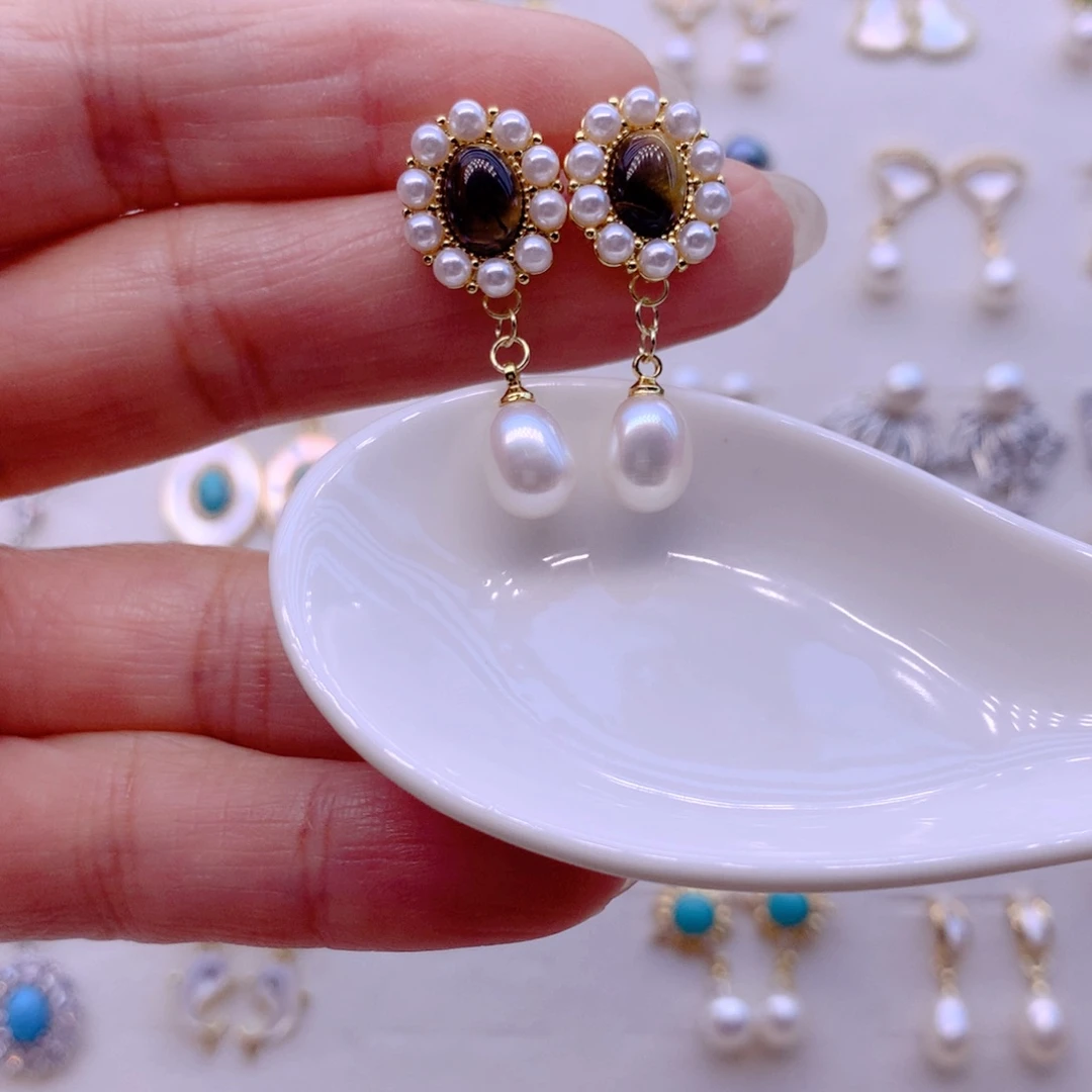 合金淡水珍珠耳饰