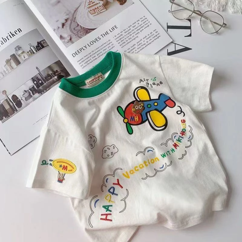 100%纯棉中小童短袖T恤男女童纯棉半袖2025夏季新款儿童潮牌上衣