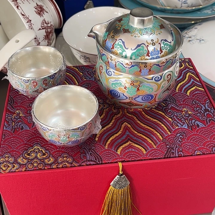 瓷片瓷鎏银手把壶一个