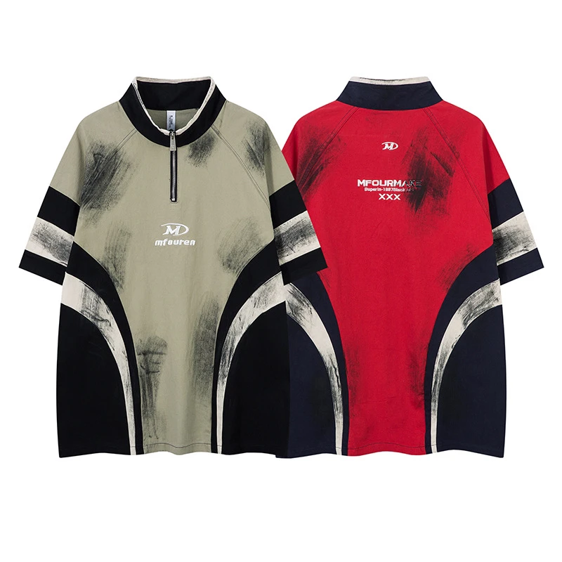 重磅做脏款立领拉链短袖