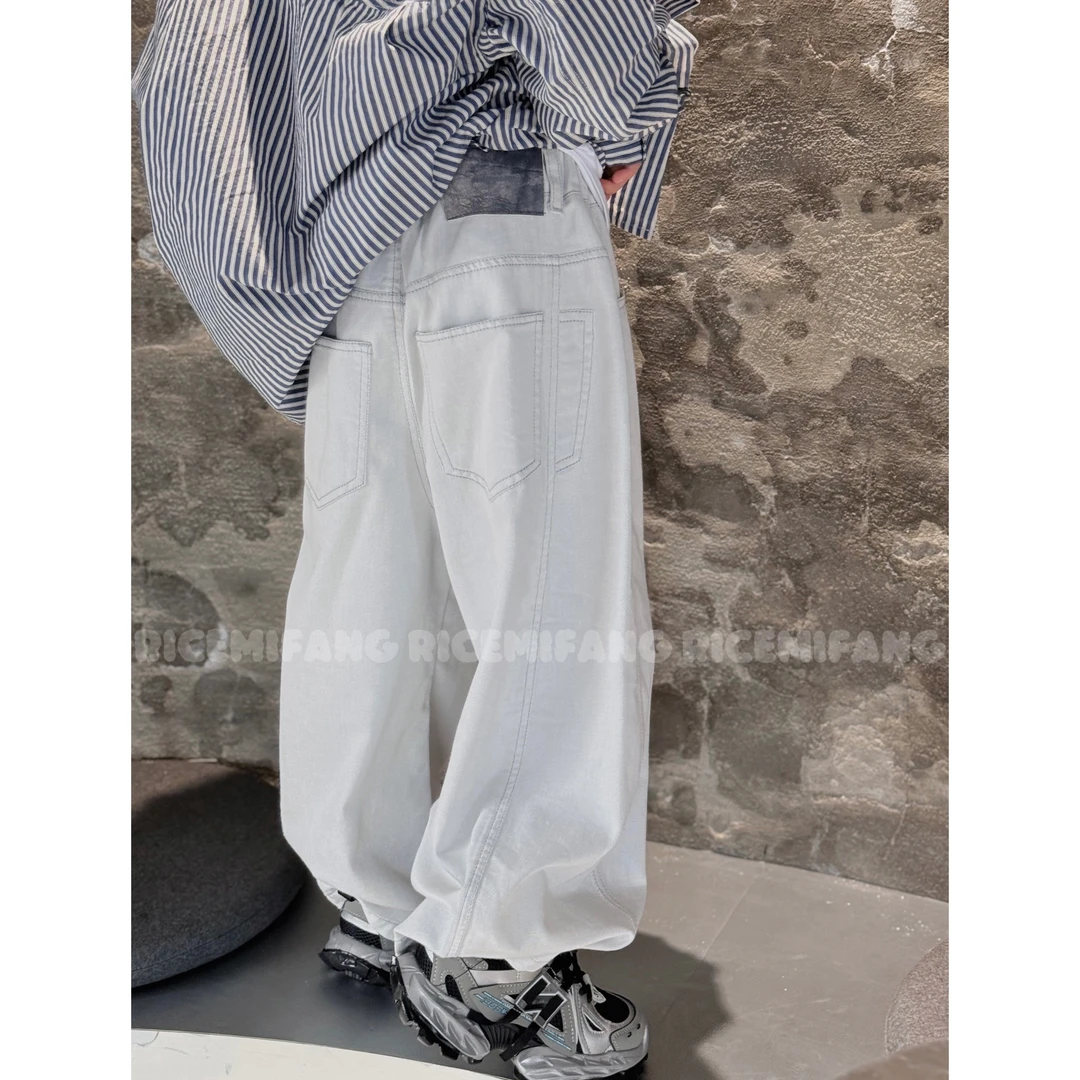 米饭童装 2025 SS 白灰色调儿童百搭直筒春夏牛仔裤 RICE MIFANG