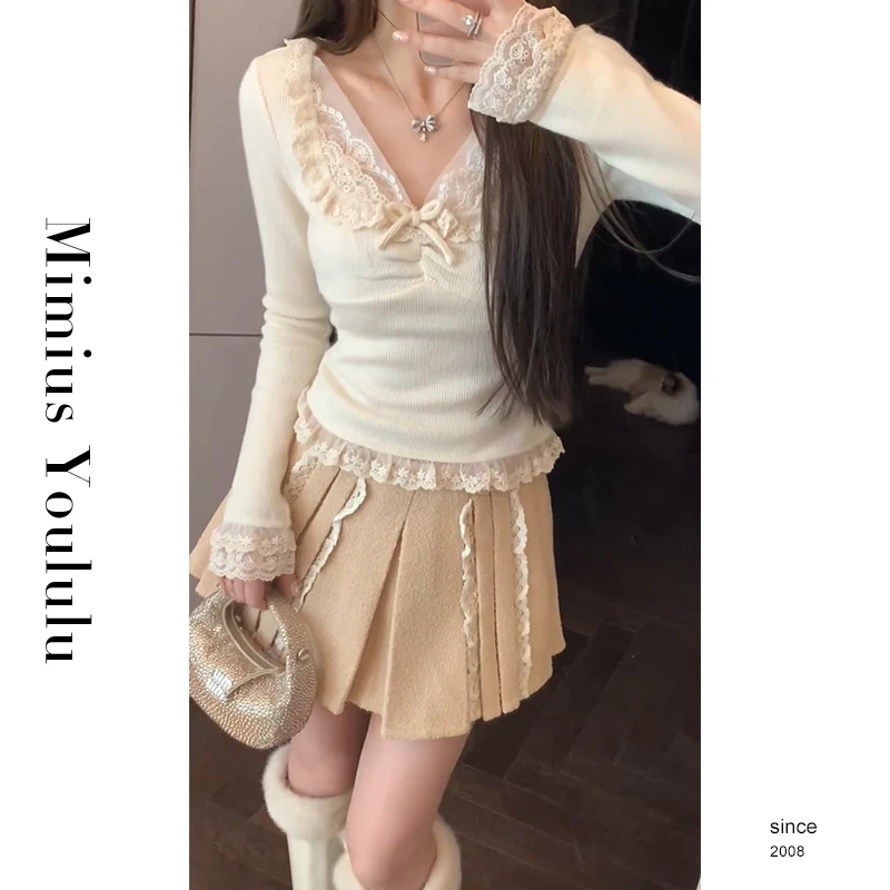 【mimius】七七 减龄少女蕾丝刺绣打底衫 汉服F12029