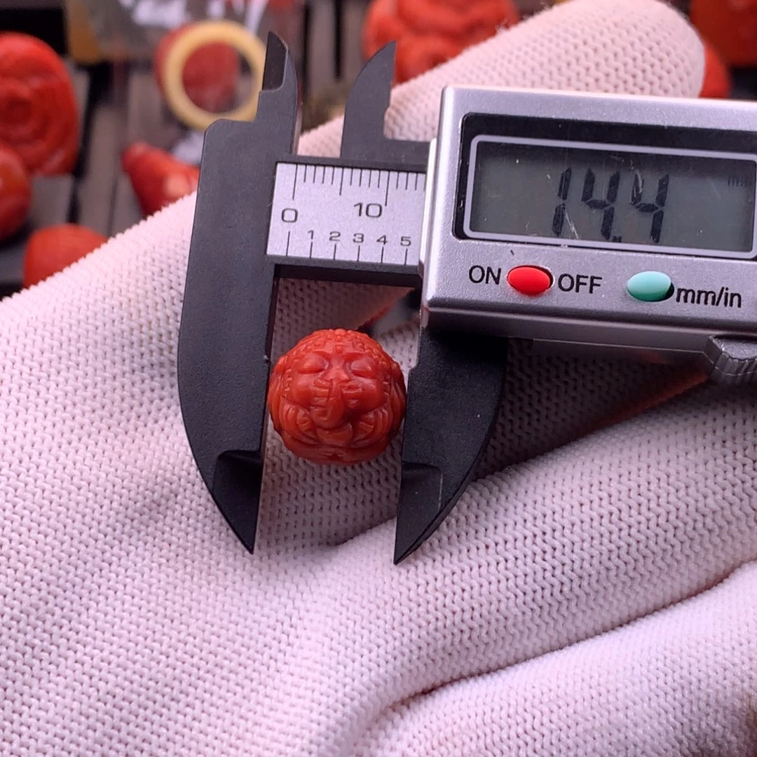 南红玛瑙未镶嵌精工雕刻满色满肉象神圆珠单珠14.4mm