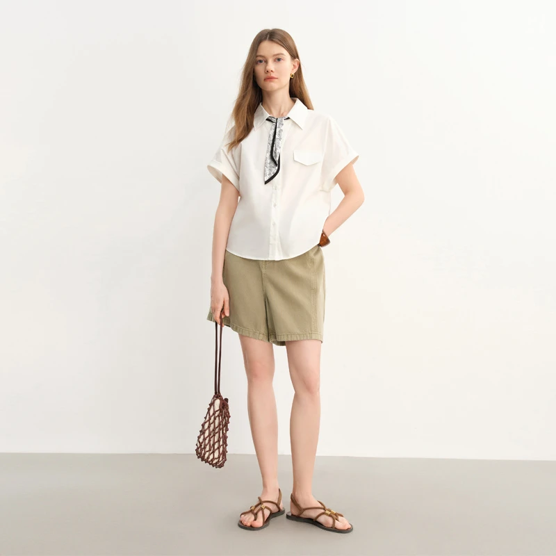 大码女装设计感丝带短袖衬衫超薄微胖mm气质上衣25DS82914