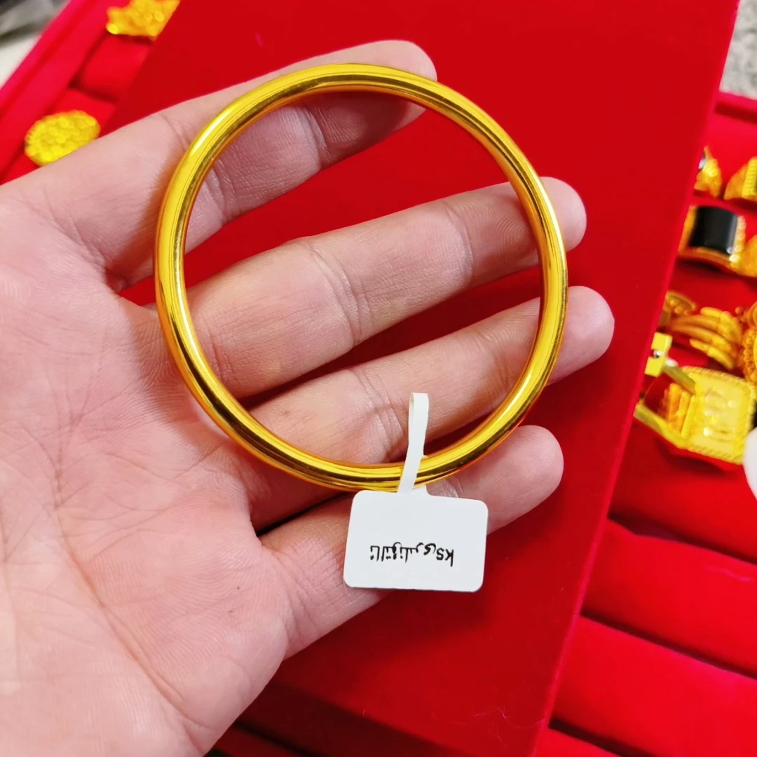 铜合金手镯 مەڭگۈ ئۆزگەرمەيدىغان بىلەيزۈك 金色手镯百搭时尚