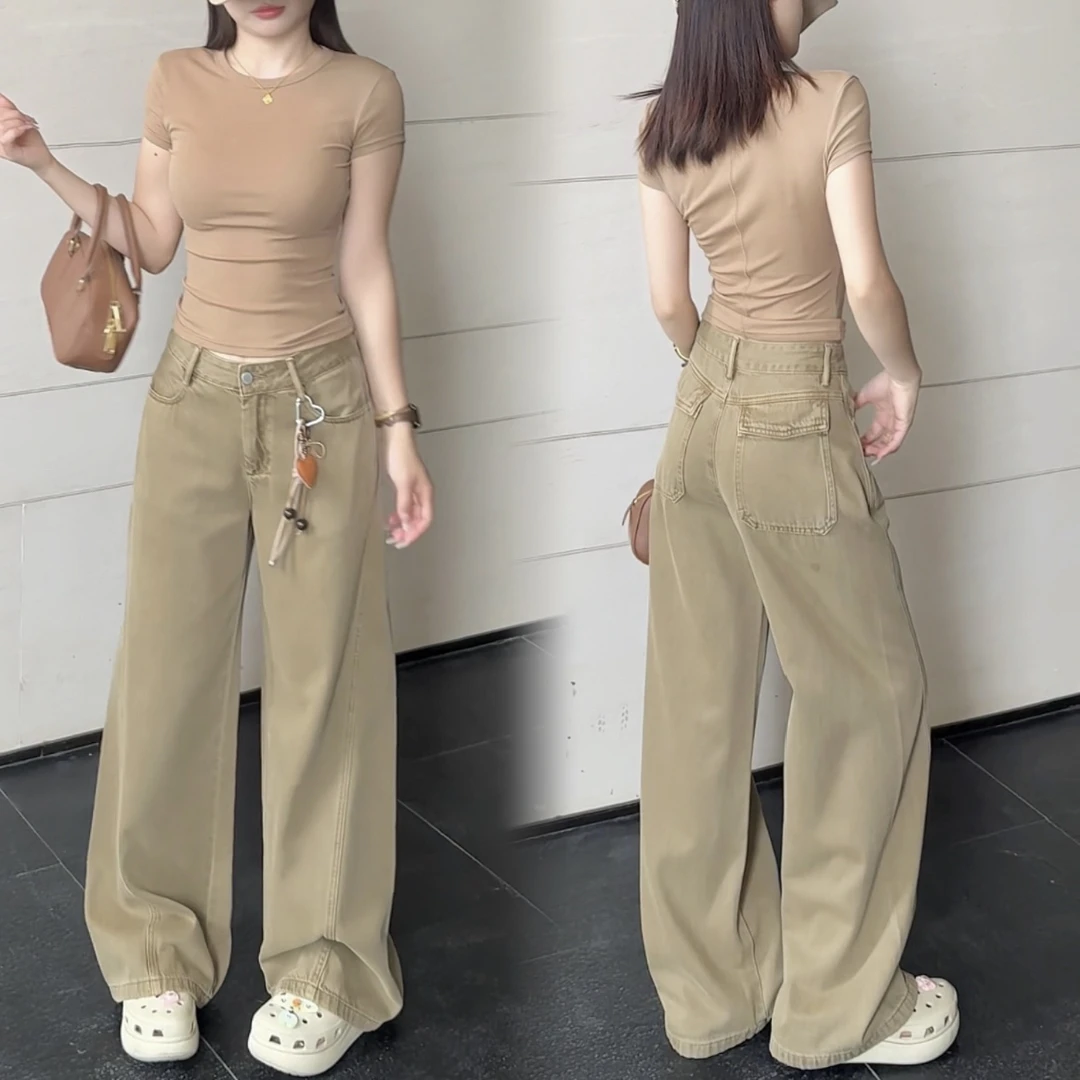 小鱼故事夏季薄款莱赛尔中低腰阔腿牛仔裤宽松显瘦设计牛仔阔腿裤