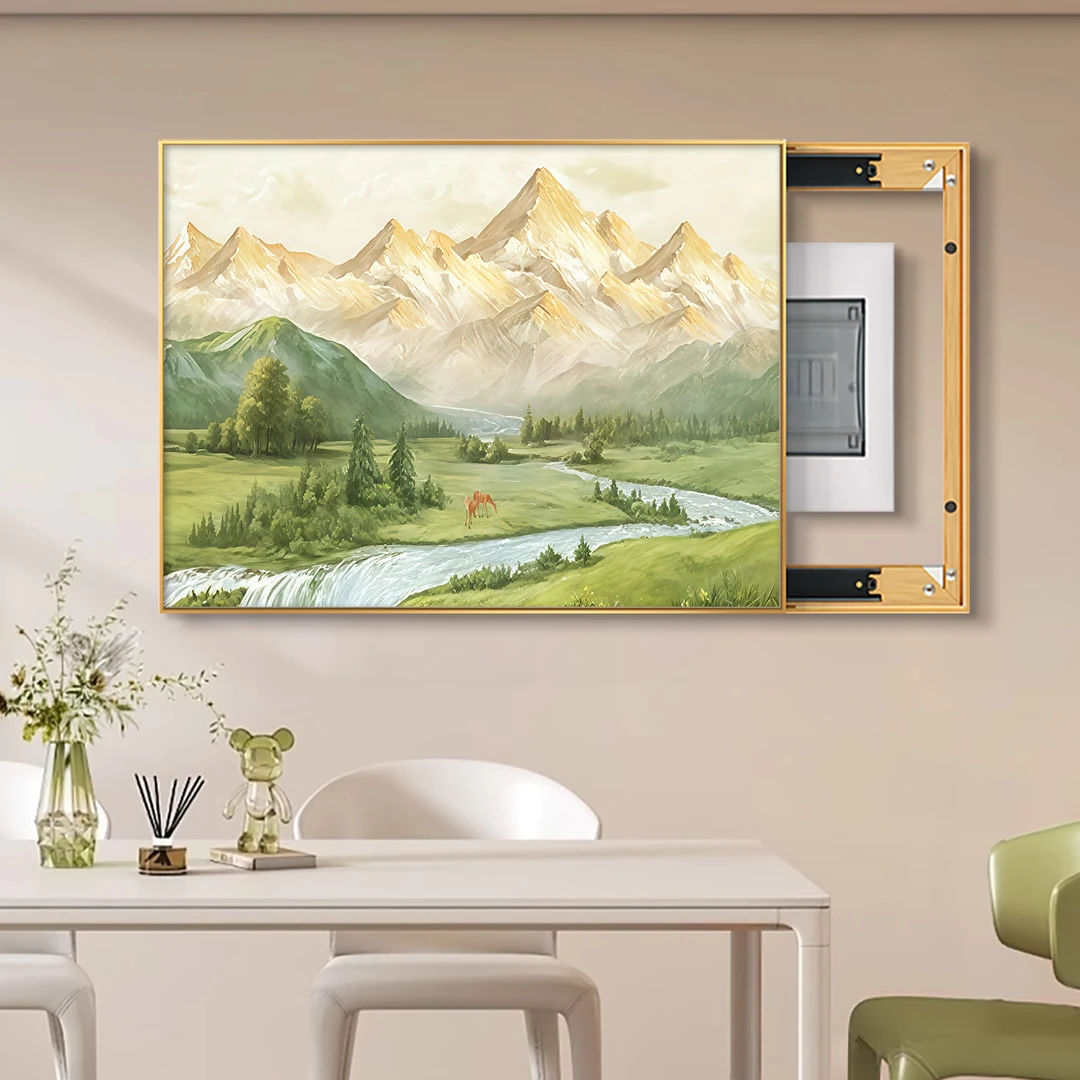 日照金山电表箱装饰画奶油风弱电源墙壁挂画免打孔配电箱遮挡壁画