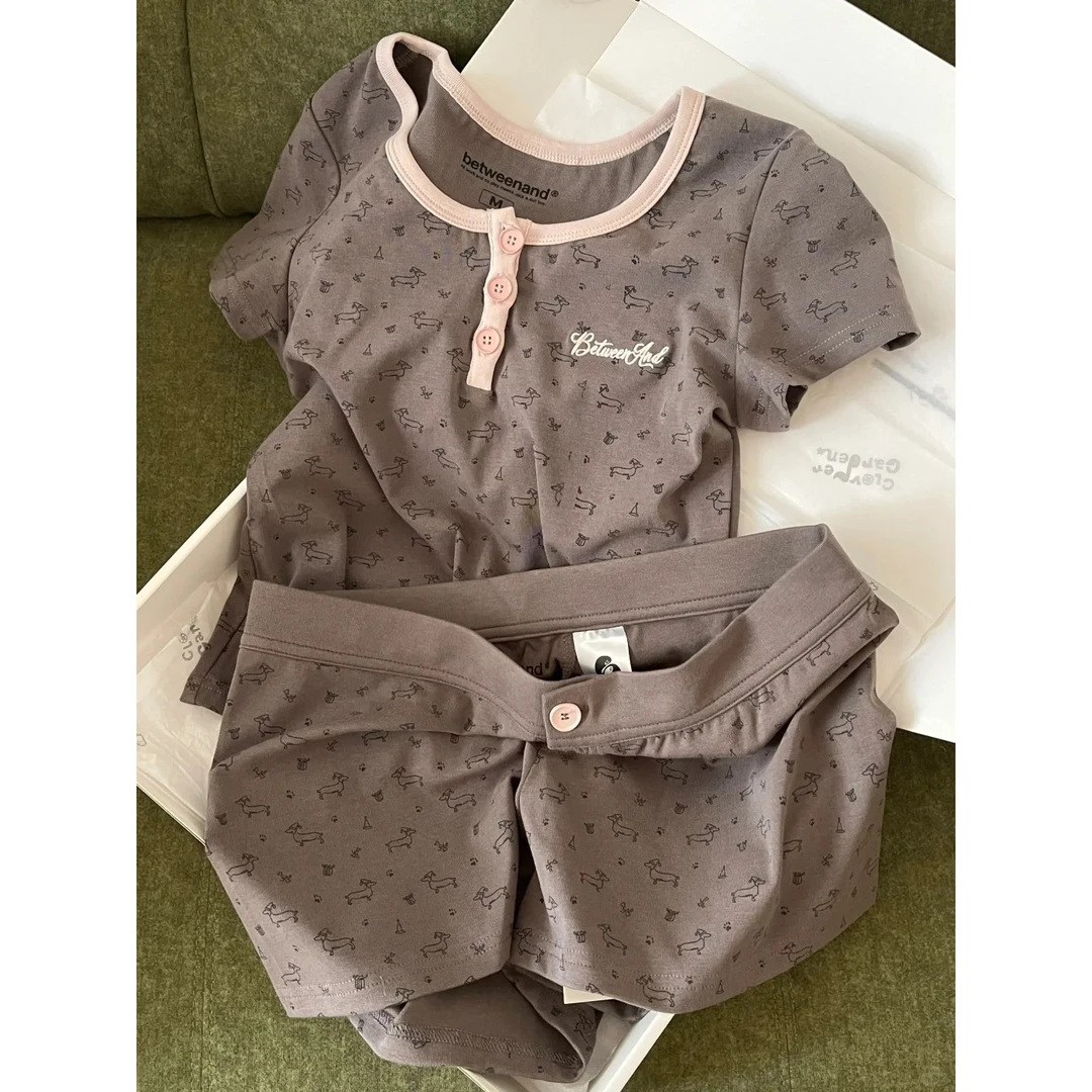 【腊肠狗】夏季卡通印花字母睡衣女2025新款短袖家居服套装外穿女