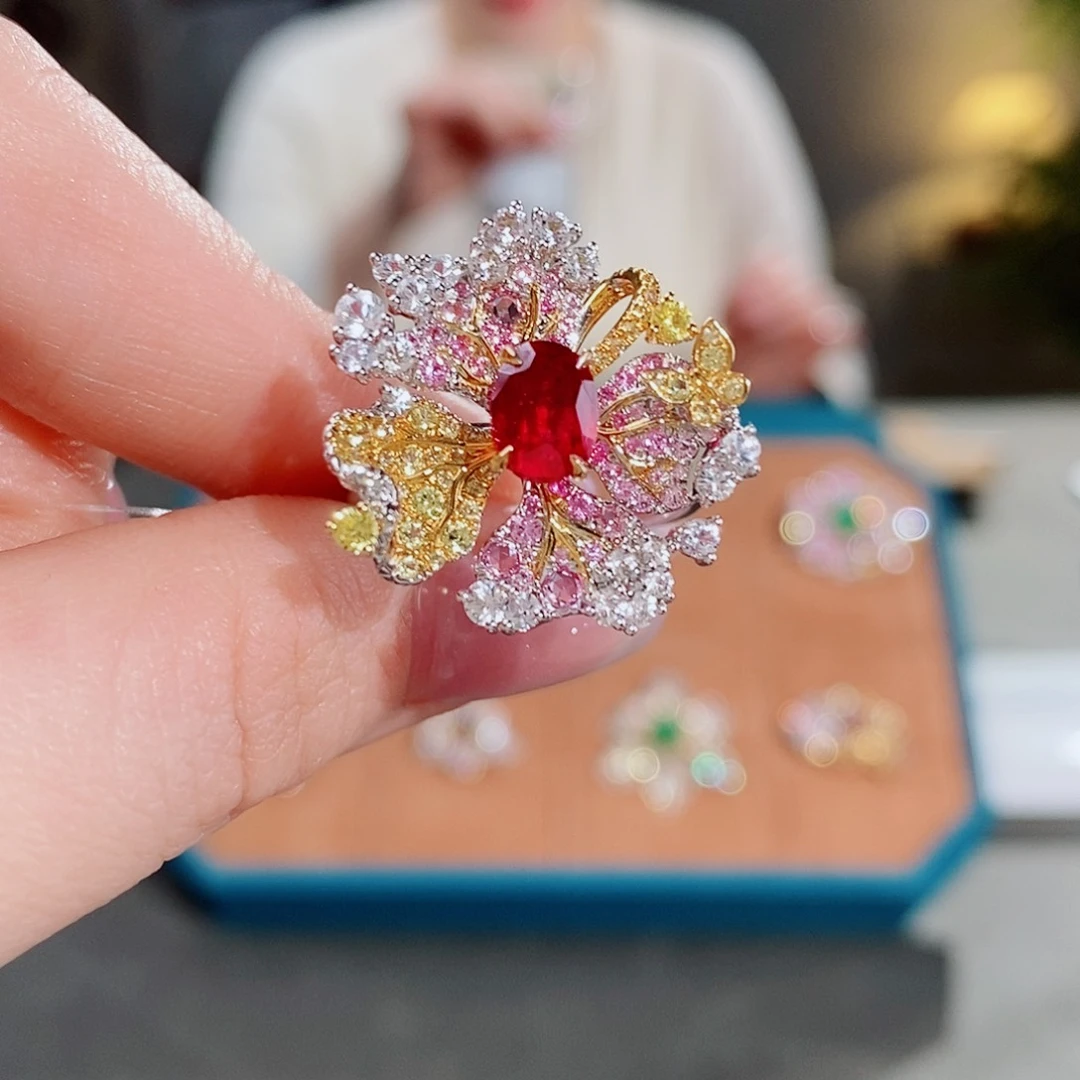 红宝石戒指18K金镶嵌1.27ct无烧鸽血红grs