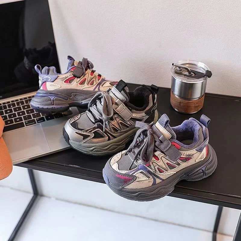 332205儿童运动鞋2024冬款新款加棉保暖老爹鞋女童擦色做旧运动鞋