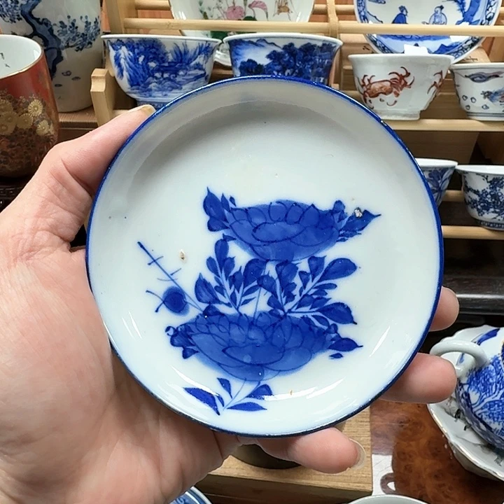 濑户青花花卉纹碟子壶承