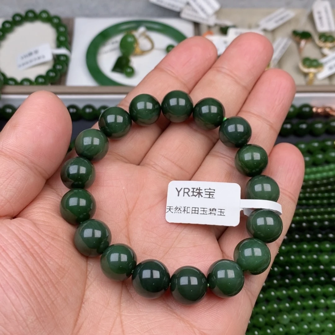 未镶嵌手串和田玉（碧玉）12mm猫眼手串上新款