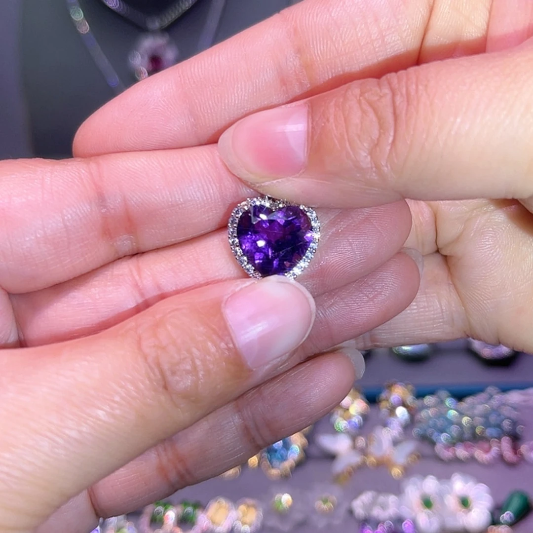 【闪购商品】紫晶戒指银S925镶嵌月*?心8