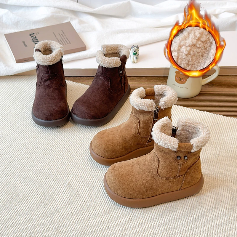女童鞋雪地靴加绒冬季新款靴子儿童短靴加厚棉鞋二棉鞋子