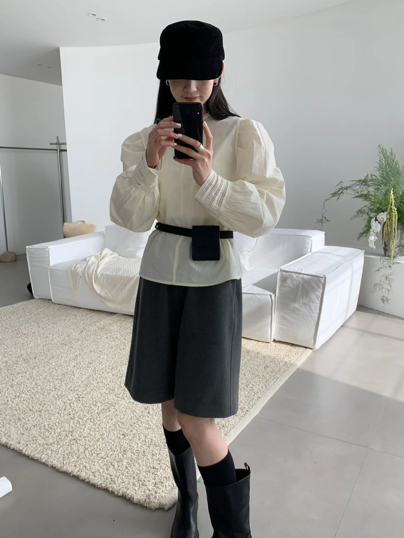恩熙·气质米亚风花边小衫衬衫7533