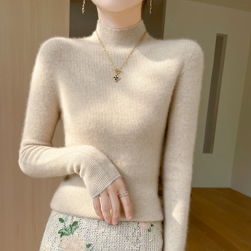 一线成衣~100%澳洲美丽诺纯羊毛衫女半高领气质百搭显瘦针织打底9
