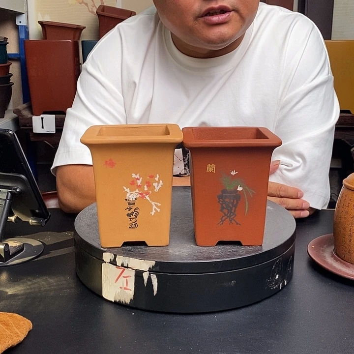 紫砂花盆货号一只梅兰