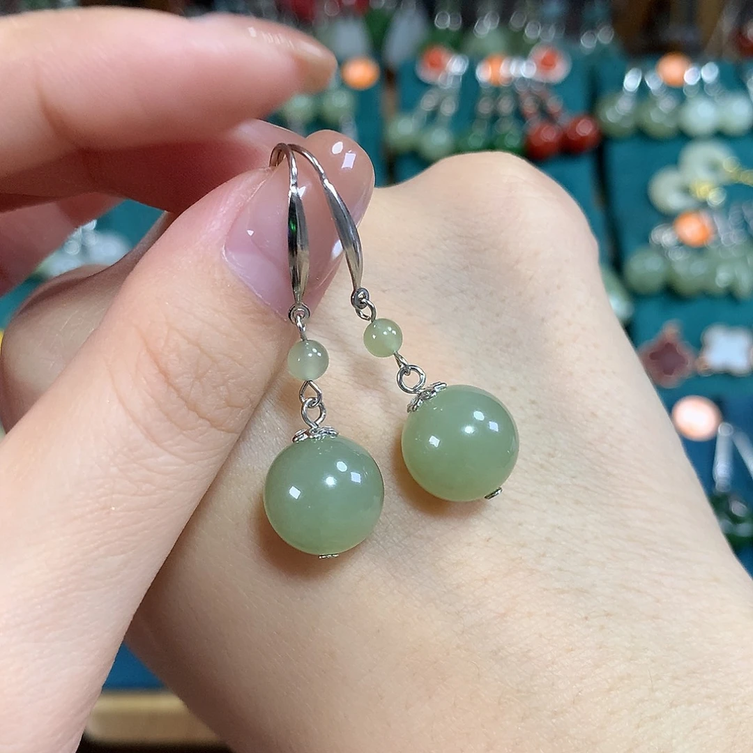 和田玉银S925镶嵌耳饰卡12mm左右