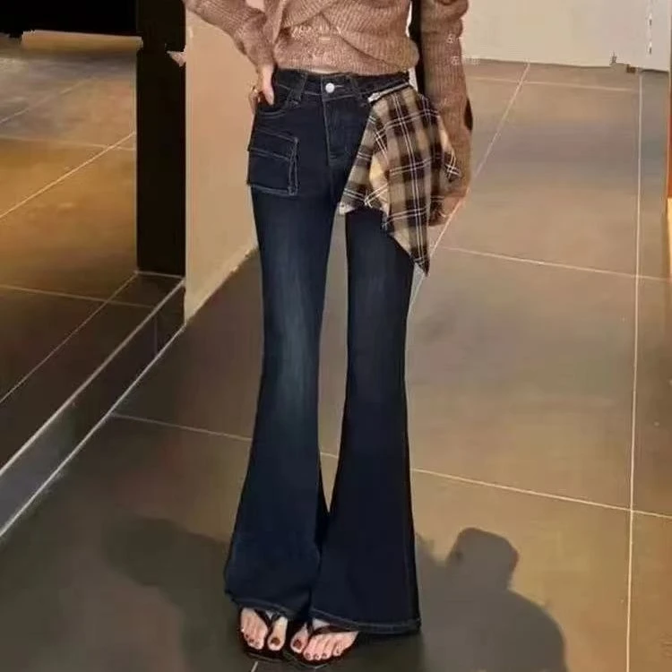 秋季新款辣妹高腰显瘦微喇牛仔裤提臀显腿长